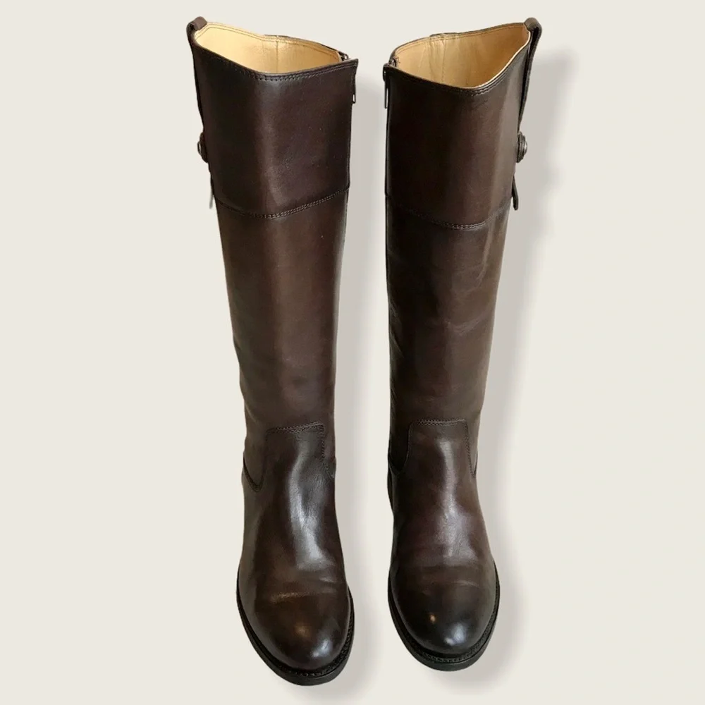 $399 Frye Jayden Button KneeHigh Brown Leather Equestrian Riding Cottoncore Boot